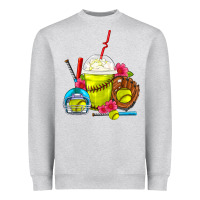 Heather Grey Softball Frappe Coffee Heavyweight Sweatshirt - FaDigitalArtStudio