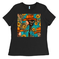 Black Western Girl Hair Clasp And Sunflower With Leopard And Glitter Seamles Ladies Tee - BundleAndBundleShop