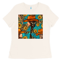 Bone Western Girl Hair Clasp And Sunflower With Leopard And Glitter Seamles Ladies Tee - BundleAndBundleShop