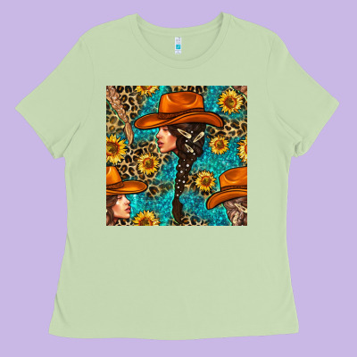 Western Girl Hair Clasp And Sunflower With Leopard And Glitter Seamles Ladies Tee Designed By Bundleandbundleshop
