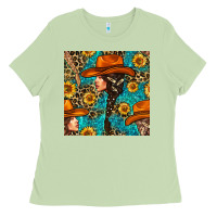 Matcha Western Girl Hair Clasp And Sunflower With Leopard And Glitter Seamles Ladies Tee - BundleAndBundleShop