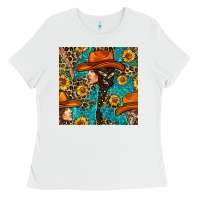 White Western Girl Hair Clasp And Sunflower With Leopard And Glitter Seamles Ladies Tee - BundleAndBundleShop