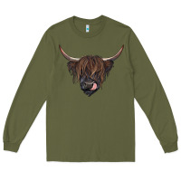 Army Green Black highland cow Long Sleeve Tee - RanaPortraitStore