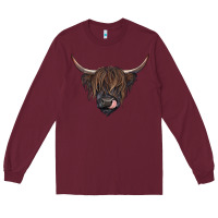 Burgundy Black highland cow Long Sleeve Tee - RanaPortraitStore