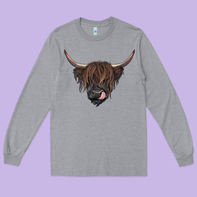 Black Highland Cow Long Sleeve Tee Designed By Ranaportraitstore