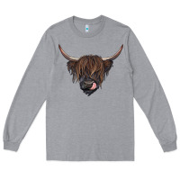 Heather Grey Black highland cow Long Sleeve Tee - RanaPortraitStore