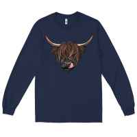Navy Black highland cow Long Sleeve Tee - RanaPortraitStore