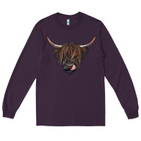 Plum Black highland cow Long Sleeve Tee - RanaPortraitStore
