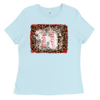 Baby Blue baseball leopard background Ladies Tee - RanaPortraitStore