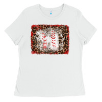 White baseball leopard background Ladies Tee - RanaPortraitStore