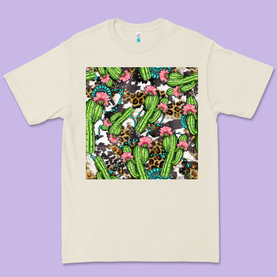 Western Cactus And Turquoise Gemstone With Leopard And Cowhide Seamles Premium Tee Designed By Bundleandbundleshop
