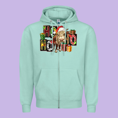 Ho Ho Ho Heifer Zipper Hoodie Designed By Fadigitalartstudio