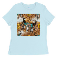 Baby Blue Western Bull Skull And Sunflowers With Leopard Seamless Pattern Ladies Tee - BundleAndBundleShop