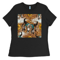 Black Western Bull Skull And Sunflowers With Leopard Seamless Pattern Ladies Tee - BundleAndBundleShop