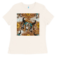 Bone Western Bull Skull And Sunflowers With Leopard Seamless Pattern Ladies Tee - BundleAndBundleShop