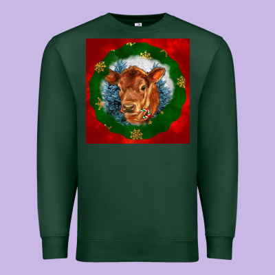 Christmas Red Angus Calf Head Premium Sweatshirt Designed By Lillyallendesigns