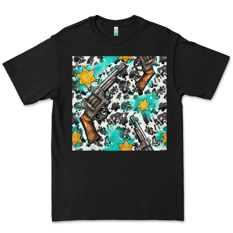 Western Gun And Sheriff Stars With Cowhide Seamless Pattern Premium Tee by BundleAndBundleShop | Teevron