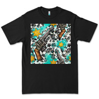 Black Western Gun And Sheriff Stars With Cowhide Seamless Pattern Premium Tee - BundleAndBundleShop