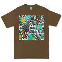 Cacao Western Gun And Sheriff Stars With Cowhide Seamless Pattern Premium Tee - BundleAndBundleShop