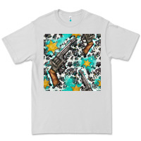 Dove Grey Western Gun And Sheriff Stars With Cowhide Seamless Pattern Premium Tee - BundleAndBundleShop