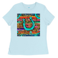 Baby Blue Western Horseshoe And Arrow With Leopard And Serape Seamless Pattern Ladies Tee - BundleAndBundleShop