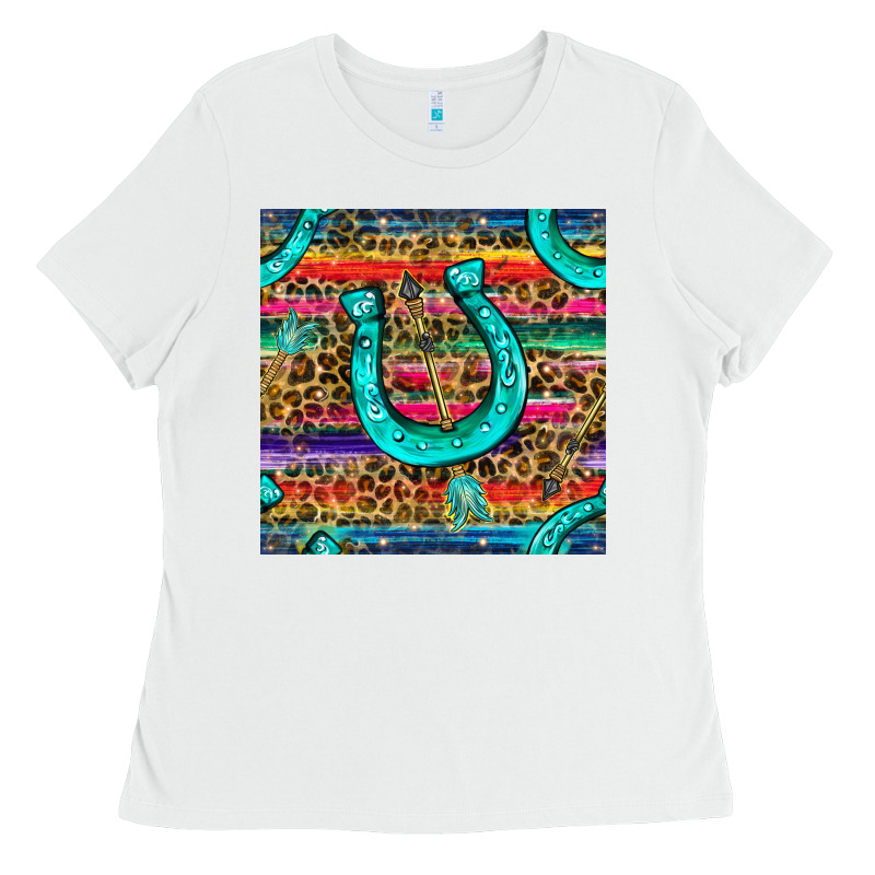 Western Horseshoe And Arrow With Leopard And Serape Seamless Pattern Ladies Tee by BundleAndBundleShop | Teevron
