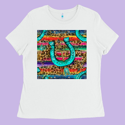 Western Horseshoe And Arrow With Leopard And Serape Seamless Pattern Ladies Tee Designed By Bundleandbundleshop