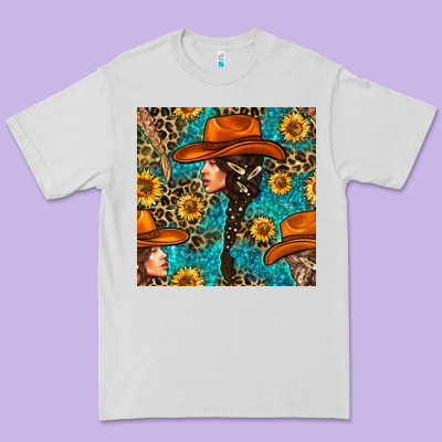 Western Girl Hair Clasp And Sunflower With Leopard And Glitter Seamles Premium Tee Designed By Bundleandbundleshop