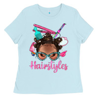 Baby Blue Afro Bantu Knots Hairstyles Messy Bun With Clasp Bbs Ladies Tee - BundleAndBundleShop