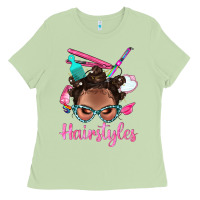 Matcha Afro Bantu Knots Hairstyles Messy Bun With Clasp Bbs Ladies Tee - BundleAndBundleShop