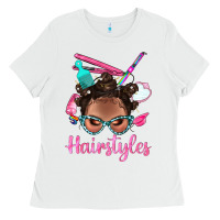 White Afro Bantu Knots Hairstyles Messy Bun With Clasp Bbs Ladies Tee - BundleAndBundleShop