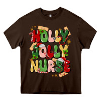 Chocolate Brown holly jolly nurse Heavy Core Tee - MaliasSmallBusiness