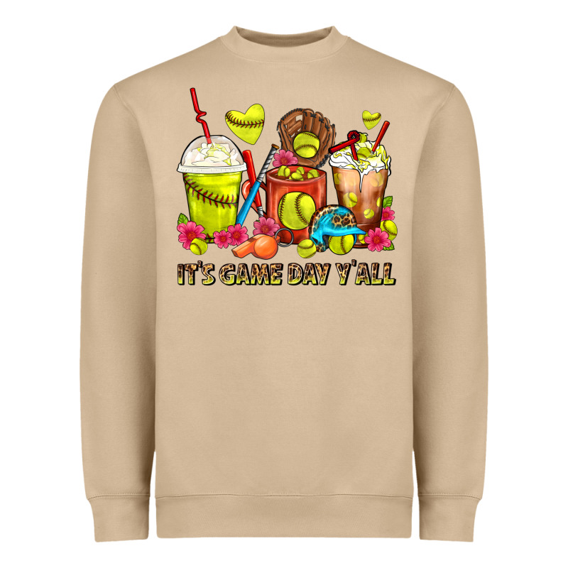 It's Game Day Y'all Softball Coffee Cups Heavyweight Sweatshirt by FaDigitalArtStudio | Teevron