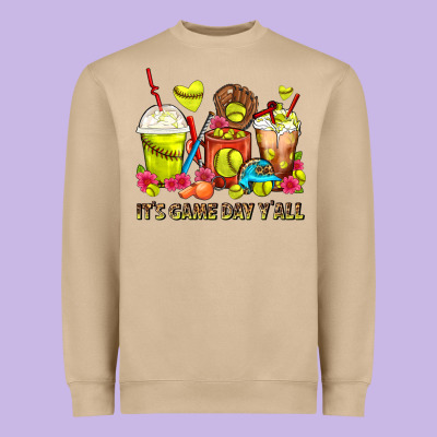 It's Game Day Y'all Softball Coffee Cups Heavyweight Sweatshirt Designed By Fadigitalartstudio
