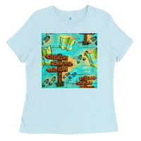 Wooden Signboard And Gamping Map Seamless Pattern Ladies Tee | Teevron