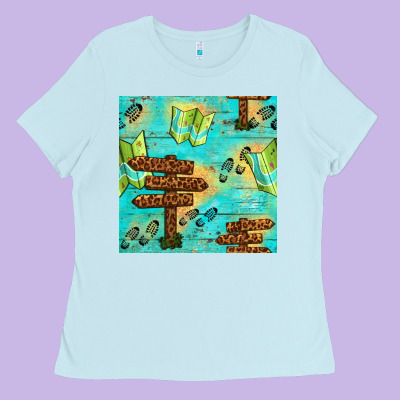 Wooden Signboard And Gamping Map Seamless Pattern Ladies Tee Designed By Bundleandbundleshop