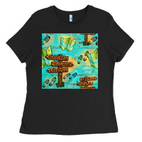 Black Wooden Signboard And Gamping Map Seamless Pattern Ladies Tee - BundleAndBundleShop