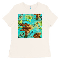 Bone Wooden Signboard And Gamping Map Seamless Pattern Ladies Tee - BundleAndBundleShop