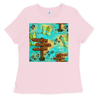 Bubblegum Pink Wooden Signboard And Gamping Map Seamless Pattern Ladies Tee - BundleAndBundleShop