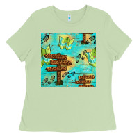 Matcha Wooden Signboard And Gamping Map Seamless Pattern Ladies Tee - BundleAndBundleShop