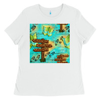White Wooden Signboard And Gamping Map Seamless Pattern Ladies Tee - BundleAndBundleShop
