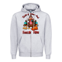 Heather Grey turkey wine and feelin fine Zipper Hoodie - BundleAndBundleShop