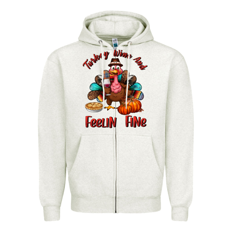 Turkey Wine And Feelin Fine Zipper Hoodie by BundleAndBundleShop | Teevron