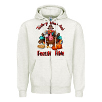 Oatmeal Heather turkey wine and feelin fine Zipper Hoodie - BundleAndBundleShop