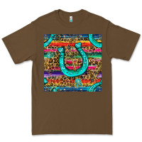 Cacao Western Horseshoe And Arrow With Leopard And Serape Seamless Pattern Premium Tee - BundleAndBundleShop