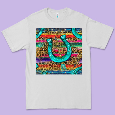 Western Horseshoe And Arrow With Leopard And Serape Seamless Pattern Premium Tee Designed By Bundleandbundleshop