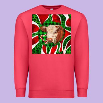 Christmas Hereford Cow Face Premium Sweatshirt Designed By Lillyallendesigns