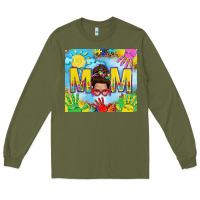 Army Green Messy bun Autism mom 20oz skinny tumbler Long Sleeve Tee - TumblerDesignByShophia