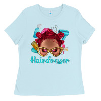 Baby Blue Afro Bantu Knots Red Hairdresser With Leopard Glasses Bbs Ladies Tee - BundleAndBundleShop