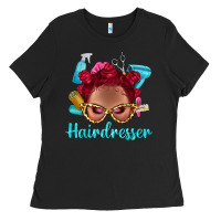 Black Afro Bantu Knots Red Hairdresser With Leopard Glasses Bbs Ladies Tee - BundleAndBundleShop